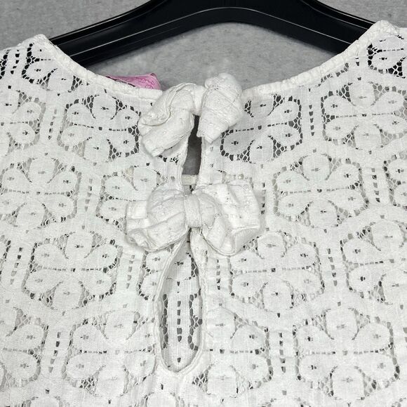 Lilly Pulitzer Darla Peplum Top Size Small White Eyelet Floral Lace Crochet Bow - Picture 7 of 14